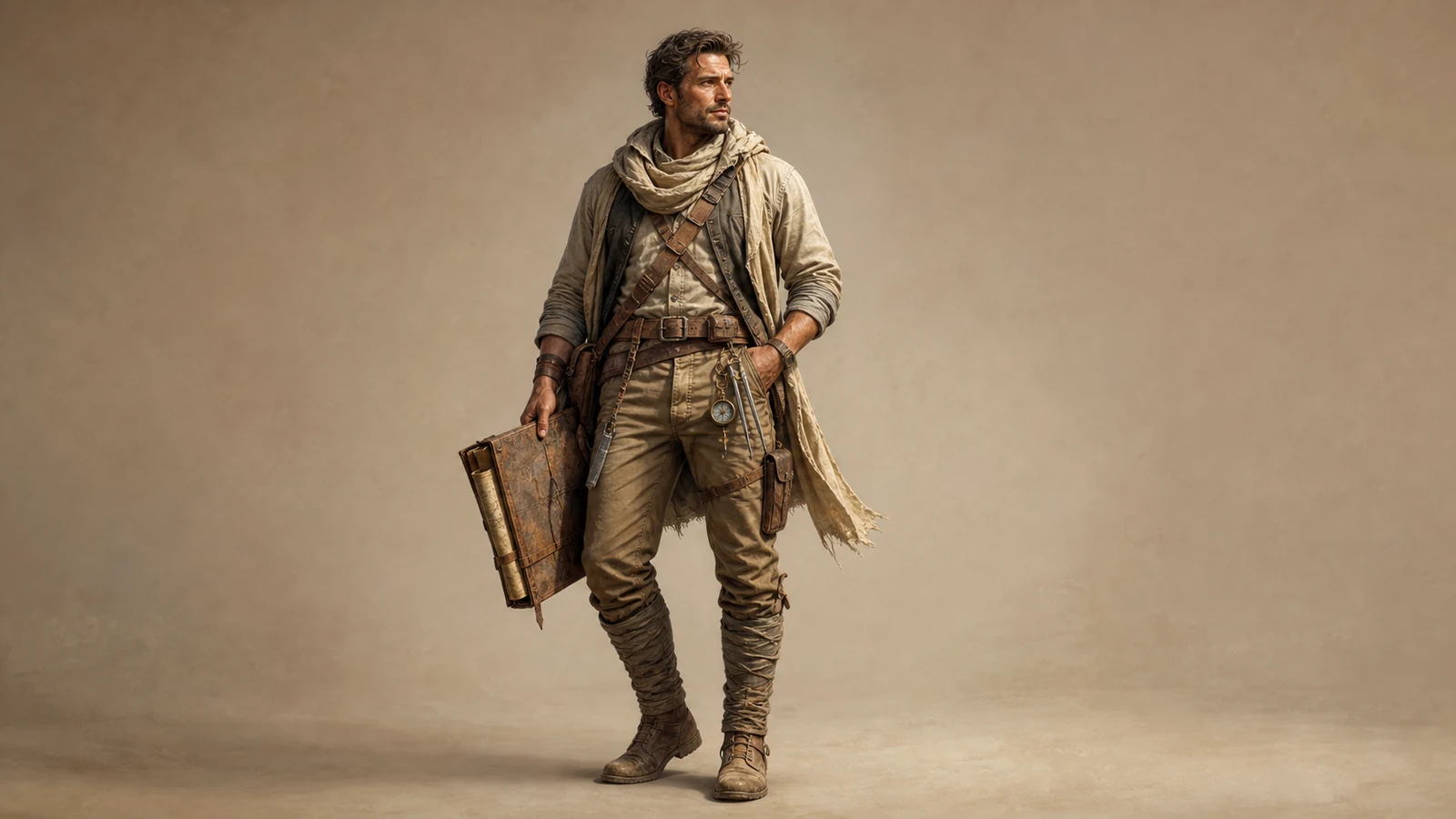 AI generated character design of a desert cartographer